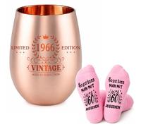 TUZELIYA 60 cumpleaños regalo mujer - 1966 copa de vino y calcetines de cumpleaños para amantes del vino - divertido regalo de cumpleaños 60 para mamá, esposa, novia