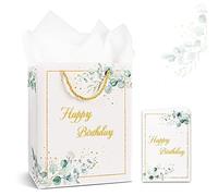 TUZELIYA Bolsa de regalo de cumpleaños 22 x 10 x 26 cm - Bolsa de regalo con asa de papel Happy Birthday Bolsa con papel de seda Tarjeta de cumpleaños para mujer hombre niño niña
