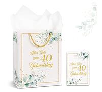 TUZELIYA Bolsas de regalo de cumpleaños 22 x 10 x 26 cm - Bolsa de regalo con papel de seda tarjeta de cumpleaños - regalo de cumpleaños bolsas de papel con asas para 40 cumpleaños