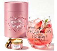 TUZELIYA Regalo de 80 cumpleaños para mujeres - Juego de copas de vino vintage personalizadas 1946 con velas perfumadas - 80 cumpleaños ideas de decoración para tu mejor amiga, esposa, amiga