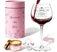 TUZELIYA Regalos de 70 cumpleaños para mujer, juego de copas de vino grabadas vintage de 1956 con llavero de vela perfumada, decoración de 70 cumpleaños, idea de regalo para sus mejores amigas, mamá