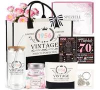 TUZELIYA Set de regalo de cumpleaños para mujer de 70 cumpleaños - Vintage 1956 regalo de cumpleaños para abuela, mamá, novia, hermana - 7 piezas, incluye bolsa de lona, bolsa de cosméticos, vaso