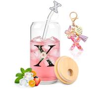 TUZELIYA X Letras Vaso de Vidrio con Tapa y Pajita Regalos Personalizados para Mujeres para Cumpleaños, Navidad, Día de San Valentín