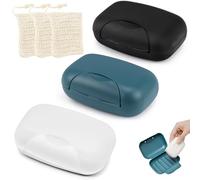 TUZHE 3 jaboneras de viaje resistentes al agua, jabonera premium con colador de drenaje y sacos de sisal, caja de jabón para casa o de viaje