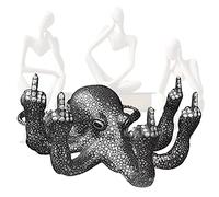 Tuzsocr Adornos de pulpo de resina de dedo medio, figura divertida de pulpo, escultura de pulpo enojado, decoración luminosa de pulpo, con nácar, para jardín, hogar, oficina, escritorio (negro)