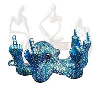 Tuzsocr Adornos de pulpo de resina para dedo medio, figura divertida de pulpo, escultura de pulpo enojado, decoración luminosa de pulpo, con nácar, para jardín, hogar, oficina, escritorio (azul)