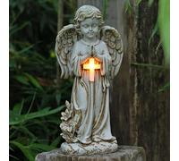 Tuzsocr Estatua de ángel solar para jardín, figura de ángel de la guarda LED, resistente a la intemperie, figura orando en la tumba, decoración para exteriores, escultura decorativa para césped, patio