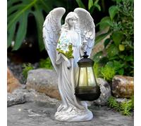 Tuzsocr Estatuas de ángel solar para jardín, figura de ángel de la guarda con linterna solar LED, decoración para exteriores, resistente a la intemperie, decoración para cementerio, escultura de ángel