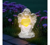 Tuzsocr Estatuas de ángel solar para jardín, figura de ángel de la guarda con luz LED de amor, ángel de luto para tumba al aire libre, resistente a la intemperie, para cementerio, escultura de ángel