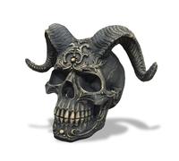 Tuzsocr Figura de calavera de demonio de 14 cm, calavera infernal negra, adorno de calavera de escritorio, escultura creativa de cabeza de calavera, modelo de cabeza de calavera de resina, adorno de