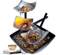 Tuzsocr Fuente de Escritorio de Interior, Cascada Adornos de Agua Corriente, Decoración de Mesa Zen Moderna en Metal, con Luces LED, para la Decoración del Hogar, Muebles de Oficina, Dormitorio (Plata