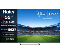 Haier MiniLED 4K UHD H55M80FUX - 55", Smart TV, Google TV, Dolby Atmos y Dolby Vision, HDR 10, Google Assistant, Procesador Quad Core, Bluetooth 5.2, DBX TV, HDMI 2.1 x 4, 2+32 GB, Sin Marcos, 2025