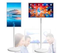 TV portátil con ruedas 1080P, 100 % sRGB, TV rodante, tableta táctil grande con base, cámara web de 8 MP, sis-tema operativo Android 12 | Proyección inalámbrica | Batería integrada 27inch-8+128G