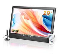 TV portátil de 19 pulgadas pequeña 1080P con antena, Mini Desobry con batería incorporada y soporte, sintonizador digital DVB-T2, entrada USB HDMI AV, TV 12v para cocina, RV, RV, dormitorio
