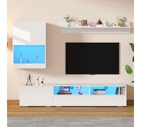 TV Wohnwand-set con vitrina (juego completo, 3 unidades), incluye tabla de TV, estantería de pie y estantería de pared, mueble de salón con LED y brillante, mueble de TV de pie y colgante, color