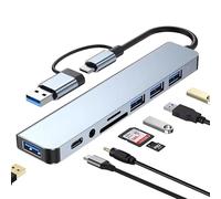 TVD DIGITAL Hub USB C 8 en 1 con 4 puertos, lector de tarjetas SD/TF, jack auriculares 3,5 mm, puerto de datos - Compatible con Mac/Windows/Linux/Tablet/Smartphone