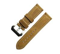 TVKSIPAR Accesorios de reloj hechos a mano Vintage Crazy Horse cuero 20mm 22mm 24mm 26mm correa de reloj y correa de reloj(Khaki silver clasp,24mm)