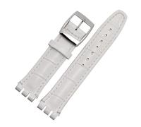 TVKSIPAR Ajuste For Correa De Reloj Fit For SWATCH, Pulsera De Cuero De 17mm Y 19mm, Correa De Repuesto Deportiva Resistente Al Agua For Hombres Y Mujeres(White,19mm)