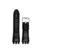 TVKSIPAR Ajuste For Pulsera Fit For SWATCH YOS440 449 401G 447 448 23mm Cuero Genuino Hombres Negro Marrón Correa De Reloj Con Cierre De Acero(A black-steel buckle)