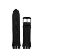 TVKSIPAR Ajuste For Pulsera Fit For SWATCH YOS440 449 401G 447 448 23mm Cuero Genuino Hombres Negro Marrón Correa De Reloj Con Cierre De Acero(Matte black-black)