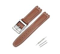 TVKSIPAR Correa de cuero de 17mm apta for Swatch Lychee, correa de reloj de cuero for hombres y mujeres, accesorios de pulsera de repuesto, hebilla de Metal(Brown white silver)