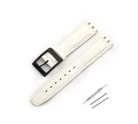 TVKSIPAR Correa de cuero de 17mm apta for Swatch Lychee, correa de reloj de cuero for hombres y mujeres, accesorios de pulsera de repuesto, hebilla de Metal(White white)
