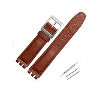 TVKSIPAR Correa de cuero de 17mm apta for Swatch Lychee, correa de reloj de cuero for hombres y mujeres, accesorios de pulsera de repuesto, hebilla de Metal(Brown brown silver)