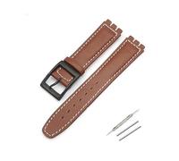 TVKSIPAR Correa de cuero de 17mm apta for Swatch Lychee, correa de reloj de cuero for hombres y mujeres, accesorios de pulsera de repuesto, hebilla de Metal(Brown white)