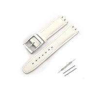 TVKSIPAR Correa de cuero de 17mm apta for Swatch Lychee, correa de reloj de cuero for hombres y mujeres, accesorios de pulsera de repuesto, hebilla de Metal(White white silver)