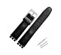 TVKSIPAR Correa de cuero de 17mm apta for Swatch Lychee, correa de reloj de cuero for hombres y mujeres, accesorios de pulsera de repuesto, hebilla de Metal(Black black silver)