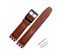 TVKSIPAR Correa de cuero de 17mm apta for Swatch Lychee, correa de reloj de cuero for hombres y mujeres, accesorios de pulsera de repuesto, hebilla de Metal(Brown brown)
