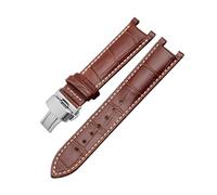 TVKSIPAR Correa De Reloj Con Muescas De Piel De Vacuno Con Grano De Cocodrilo, Compatible For GC, For Guess Y For Pasha, De Piel Resistente Al Agua, 20 X 11 Mm Y 22 X 13 Mm For Hombre.(A-brown-b-silve