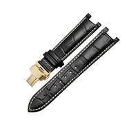 TVKSIPAR Correa De Reloj Con Muescas De Piel De Vacuno Con Grano De Cocodrilo, Compatible For GC, For Guess Y For Pasha, De Piel Resistente Al Agua, 20 X 11 Mm Y 22 X 13 Mm For Hombre.(A-black-b-gold,