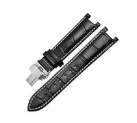 TVKSIPAR Correa De Reloj Con Muescas De Piel De Vacuno Con Grano De Cocodrilo, Compatible For GC, For Guess Y For Pasha, De Piel Resistente Al Agua, 20 X 11 Mm Y 22 X 13 Mm For Hombre.(A-black-b-silve