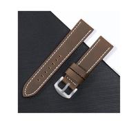 TVKSIPAR Correa de reloj de 18mm, 20mm, 22mm y 24mm, correa de reloj deportiva de cuero Vintage, pulsera Universal apta for accesorios de reloj For Omega(Brown white,24MM_SILVER BUCKLE)