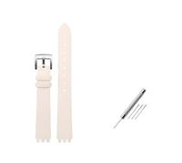 TVKSIPAR Correa de reloj de cuero apta for pulsera de mujer For Swatch Series LP131 LW143 YSS317G LK292G YSS306(White-silver)