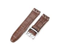 TVKSIPAR Correa De Reloj De Cuero De 23mm, Resistente Al Agua, A Prueba De Sudor, Suave Correa De Reloj, Pulsera Con Hebilla Apta For Swatch For YOS440 449 401G 447 448(Brown-silver buckle)