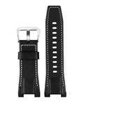 TVKSIPAR Correa De Reloj De Lona Y Cuero For Hombre De 26 Mm, Compatible For Casio GST-B100, S130, W300GL, 400G, W330, GST-W120L, S120, W130L Y S100.(Black white silver)