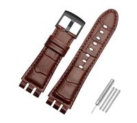 TVKSIPAR Correas de reloj de cuero de 23mm aptas for reloj For Swatch pulsera de cuero marrón negro suave impermeable for hombre(Brown black B)