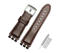 TVKSIPAR Correas de reloj de cuero de 23mm aptas for reloj For Swatch pulsera de cuero marrón negro suave impermeable for hombre(Brown sivler C)