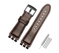 TVKSIPAR Correas de reloj de cuero de 23mm aptas for reloj For Swatch pulsera de cuero marrón negro suave impermeable for hombre(Brown black C)