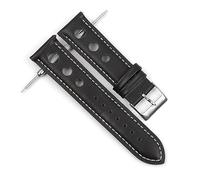 TVKSIPAR Correas de reloj de cuero genuino 18mm 20mm 22mm 24mm negro marrón café correas de reloj for hombres accesorios de reloj(Back-White Wrie,20mm)