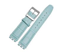TVKSIPAR Pulsera de cuero genuino apta for Swatch Watch Band 17mm 19mm correa de muñeca azul rojo negro correas de reloj mujer hombre correa de reloj Accesorios(Sky blue silver,17mm)