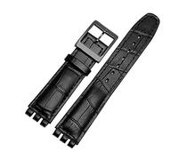 TVKSIPAR Pulsera de cuero genuino apta for Swatch Watch Band 17mm 19mm correa de muñeca azul rojo negro correas de reloj mujer hombre correa de reloj Accesorios(Black black buckle,17mm)