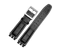 TVKSIPAR Pulsera de cuero genuino apta for Swatch Watch Band 17mm 19mm correa de muñeca azul rojo negro correas de reloj mujer hombre correa de reloj Accesorios(Black white silver,19mm)