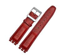 TVKSIPAR Pulsera de cuero genuino apta for Swatch Watch Band 17mm 19mm correa de muñeca azul rojo negro correas de reloj mujer hombre correa de reloj Accesorios(Red silver,17mm)