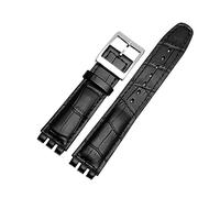 TVKSIPAR Pulsera de cuero genuino apta for Swatch Watch Band 17mm 19mm correa de muñeca azul rojo negro correas de reloj mujer hombre correa de reloj Accesorios(Black silver buckle,17mm)