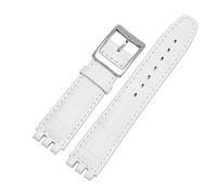 TVKSIPAR Pulsera de cuero genuino apta for Swatch Watch Band 17mm 19mm correa de muñeca azul rojo negro correas de reloj mujer hombre correa de reloj Accesorios(White silver,19mm)