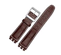 TVKSIPAR Pulsera de cuero genuino apta for Swatch Watch Band 17mm 19mm correa de muñeca azul rojo negro correas de reloj mujer hombre correa de reloj Accesorios(Brown white silver,19mm)