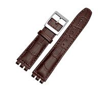 TVKSIPAR Pulsera de cuero genuino apta for Swatch Watch Band 17mm 19mm correa de muñeca azul rojo negro correas de reloj mujer hombre correa de reloj Accesorios(Brown silver buckle,19mm)